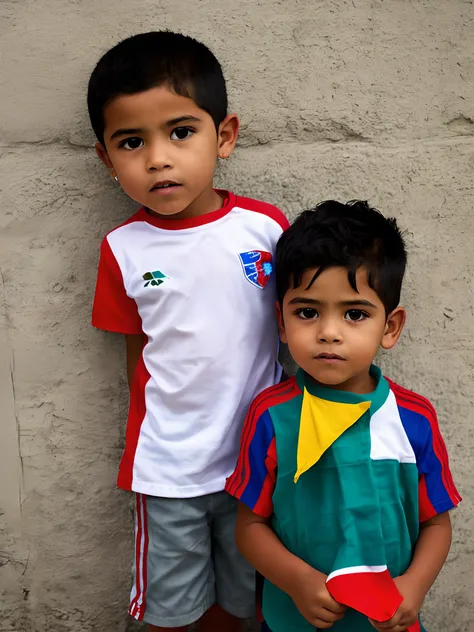 Mexican Puerto Rican kid with his flags in background