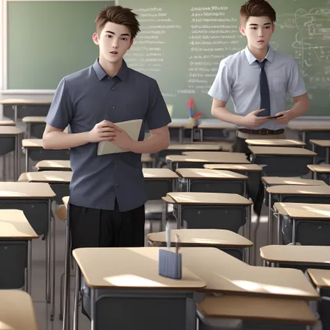 Hot dude realistic schoolboy classroom alone