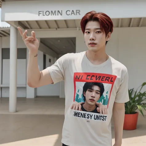 Make an art of the idol JOHNNY SUH from NCT127 in Rio de Janeiro, com a camisa do Flamengo