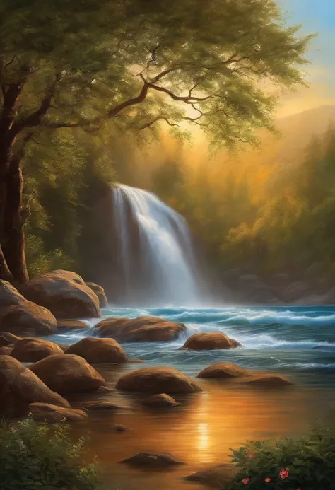 Landscape, water, (extremamente detalhado CG unidade 8k papel de parede), obras mais bonitas do mundo, professional majestic oil painting, intrincado, High detail, foco nítido, Dramatic, arte de pintura fotorrealista