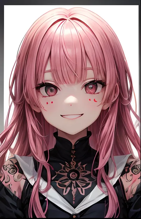 girl with、No background、without background、Background through、Pink hair、Pink hair、The long-haired、long、Subject bangs、Pattsun bangs、Aligned bangs、Sareme、drooping eyebrows、Takuambi、Marovi、Round eyebrows、morbid、Dark look、Tattoo on the arm、tattoo、embarrassed、k...