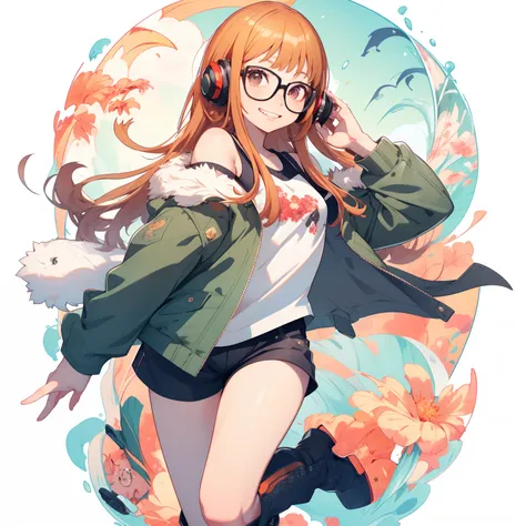 masutepiece, best quality, hight resolution, 1girl in, futaba sakura, blunt bangs, glasses, black-framed eyewear, ahoge, small b...