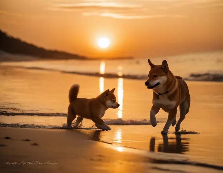 Shiba dog、pup、Playing by the beach