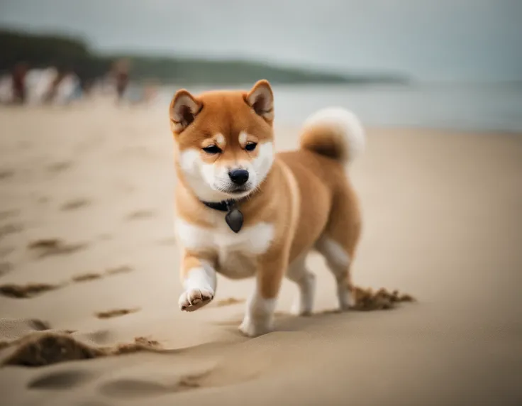 Shiba dog、pup、Playing on the beach