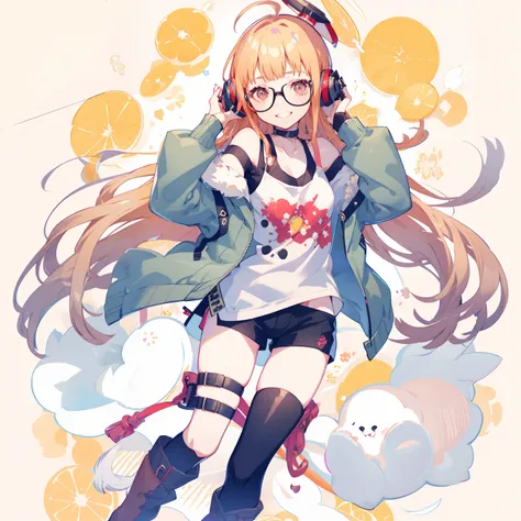 masutepiece, best quality, hight resolution, 1girl in, futaba sakura, blunt bangs, glasses, black-framed eyewear, ahoge, small b...