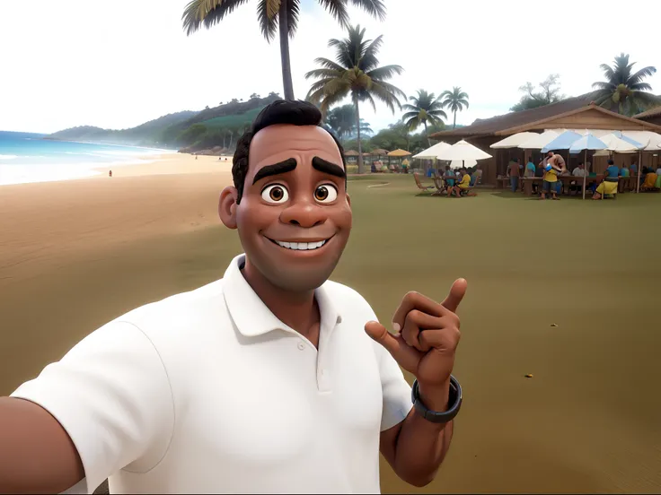 Obra-prima, de melhor qualidade, Um homem negro, estilo disney pixar,  alta resolução, na praia do hawaii estilo disney