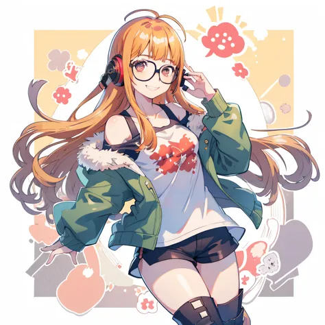 masutepiece, best quality, hight resolution, 1girl in, futaba sakura, blunt bangs, glasses, black-framed eyewear, ahoge, small b...