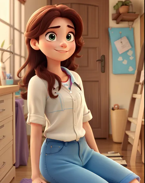 Criar imagem estilo Pixar de uma menina de 22 anos loira chamada Juliana