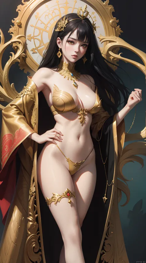 A princess of ginkgo,arafed woman in a gold bikini and gold cape posing for a picture, extremely detailed artgerm, a beautiful fantasy empress, ((a beautiful fantasy empress)), artgerm. anime illustration, artgerm on artstation pixiv, ig model | artgerm, a...