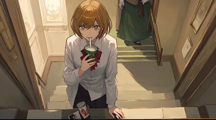 Light Yagami from death note drinking lean with girlls in his mouth dying on the stairs