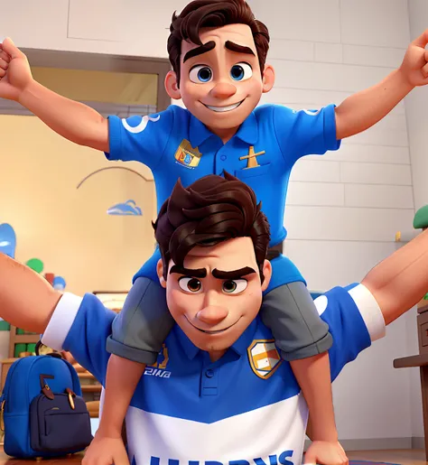 homem com menino sobre os ombros no estilo Disney Pixar, alta qualidade, melhor qualidade