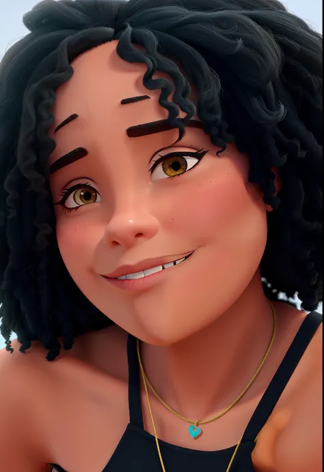 Mulher jovem, pele negra, estilo disney pixar