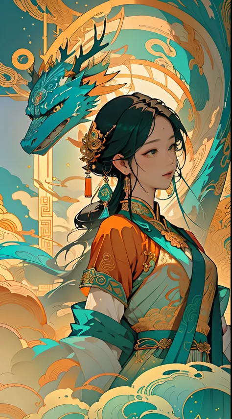 Describe a mythical story of Nuwa mending the sky，Chinese mythology and stories，Nuwa repaired the sky with five-colored stones；Stopped the monstrous floods。Deep background，Fantastic and incredible，Epic composition，(Complicated details，Hyper-detailing:1.2)，...