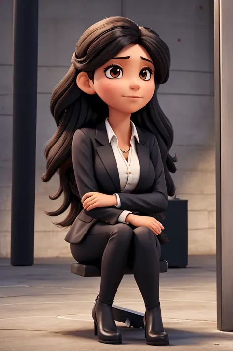 Mulher branca, gorda, Long-haired black with her arms crossed dressed like a successful businesswoman