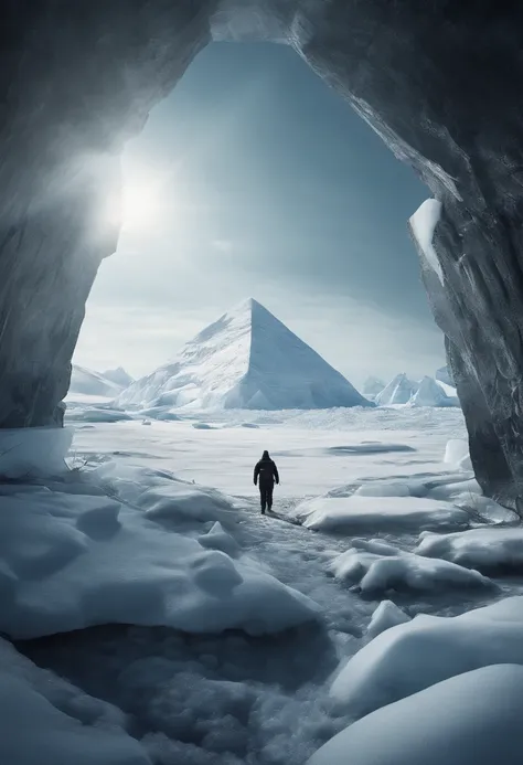 Antarctic continent、amazing composition、Huge ice wall、Ice pyramid、Ruins、spaceships、The human、Ice World、Ancient ruins、researcher、Plants、Wide entrance、