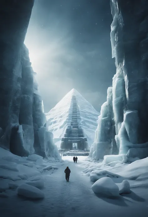 Antarctic continent、amazing composition、Huge ice wall、Ice pyramid、Ruins、spaceships、The human、Ice World、Ancient ruins、researcher、Plants、Wide entrance、Overwhelming architecture、tunnel、