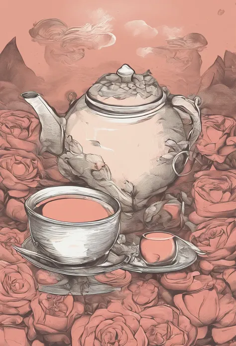 Create an ad，The theme is rose black tea roasted milk，Clay pots，Fired，Choose stickman style