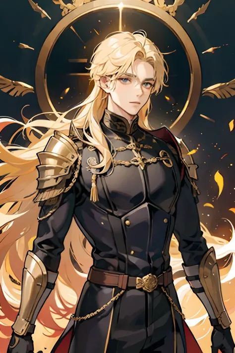 A man with golden hair in black armor