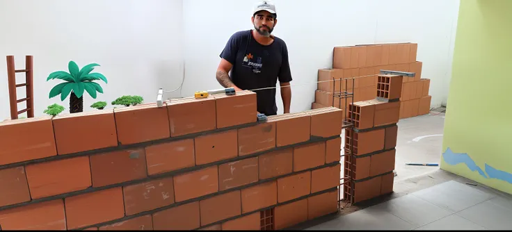 homem construindo uma parede de tijolos