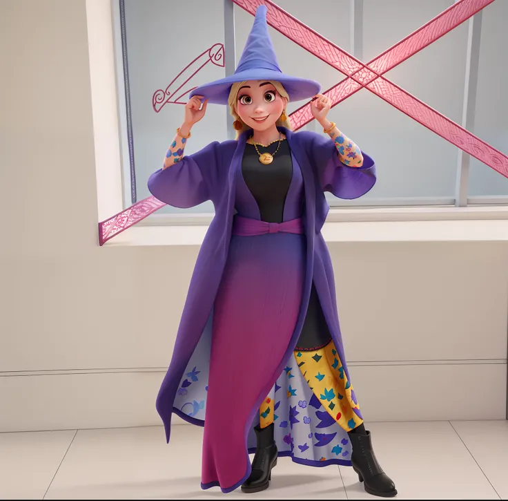 Mulher estilo Disney pixar, Big witch hat, alta qualidade,melhor qualidade, 8k quality