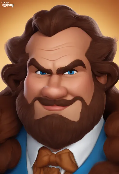 personagem homem, 1,84 de altura, 130kg, gordo, Moreno, barba preta, cabelo curto, Pai, medium brown eyes, large lips,furry arms,camisa azul e sapato marron, brown hat. Disney pixar