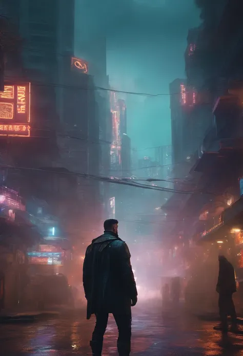 homem forte, Looking like a modified hero in a cyberpunk-style city