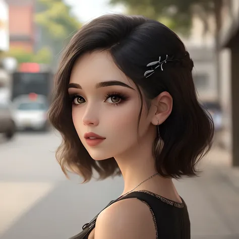 Mulher com cabelo preto amarrado estilo coque