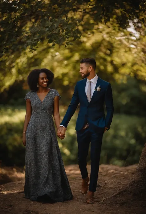 Theres a man and a woman together under a tree, uma foto de Chinwe Chukwuogo-Roy, Tumblr, acontecimento, fazendo uma pose elegante, usando um vestido africano, usando um vestido formal, usando um vestido elegante, wearing an academic gown, usando um vestid...