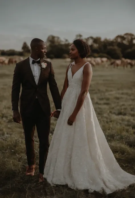 Theres a man and a woman together under a tree, uma foto de Chinwe Chukwuogo-Roy, Tumblr, acontecimento, fazendo uma pose elegante, usando um vestido africano, usando um vestido formal, usando um vestido elegante, wearing an academic gown, usando um vestid...