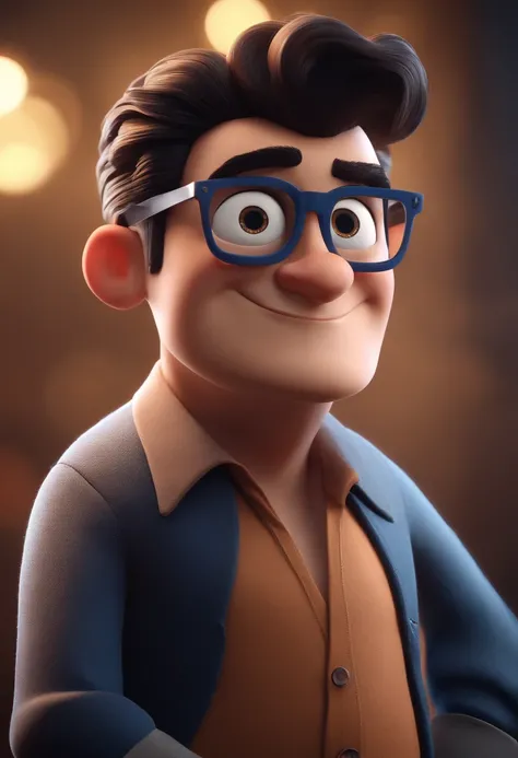 Cartoon character of a man with black glasses and a blue shirt, animation character, Caractere estilizado, animation style rendering, 3D estilizado, Arnold Maya render, 3 d render stylized, toon render keyshot, Personagem 3D, Personagem 3D, 3d rendering st...