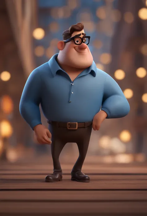 Cartoon character of a man with black glasses and a blue shirt, animation character, Caractere estilizado, animation style rendering, 3D estilizado, Arnold Maya render, 3 d render stylized, toon render keyshot, Personagem 3D, Personagem 3D, 3d rendering st...