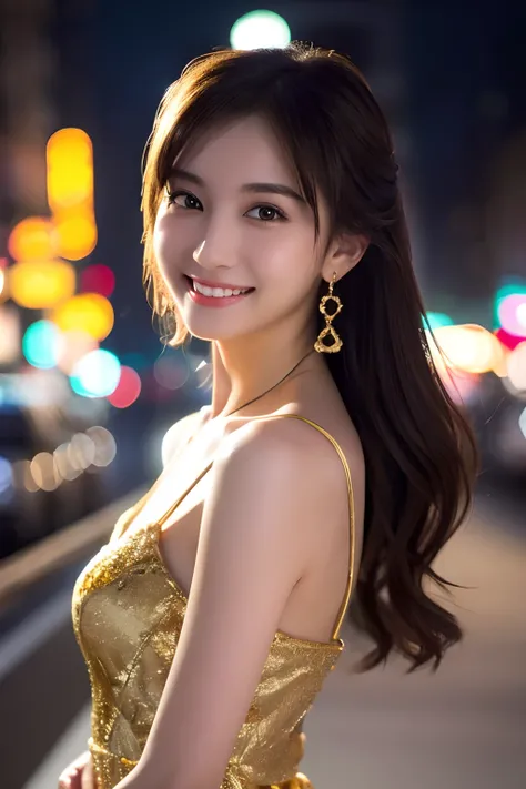 1girl in, ( Wearing a golden dress:1.2), (jewely), (Raw photo, Best Quality), (foco nítido:1.2), (Realistic, Photorealsitic:1.4), masutepiece, Extremely delicate and beautiful, Extremely detailed, 2k wallpaper, amazing, finely detail, the Extremely Detaile...