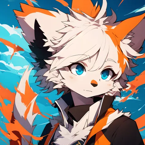 furry，head portrait，solo person，white fox，ember，children，komono