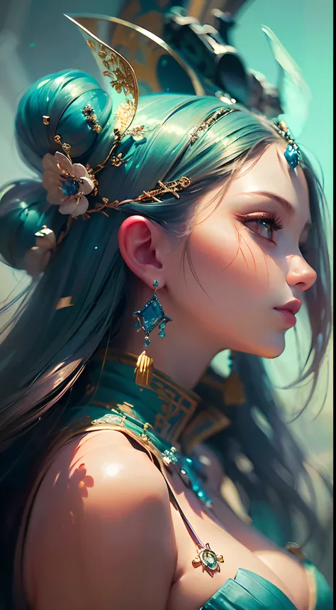 a close up of a woman in a silver and blue dress, chengwei pan on artstation, by yang j, detailed fantasy art, stunning characte...