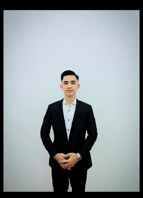 there is a man in a suit standing with his hands in his pockets, professional profile picture, full body photograph, professional profile photo, professional picture, portrait full body, in front of white back drop, full body photogenic shot, full body por...