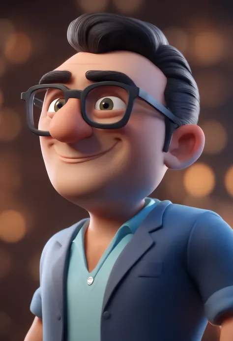 Cartoon character of a man with black glasses and a blue shirt, animation character, Caractere estilizado, animation style rendering, 3D estilizado, Arnold Maya render, 3 d render stylized, toon render keyshot, Personagem 3D, Personagem 3D, 3d rendering st...