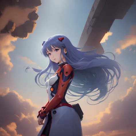 Light Blue Long Hair Evangelion Girl Illustration