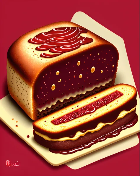 Illustration of red bean paste and butter in bread