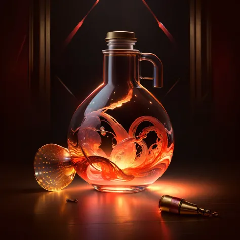 (best quality,4k,8k,highres,masterpiece:1.2),ultra-detailed,realistic,photorealistic:1.37,magical,illustration,vibrant colors,soft lighting,round flask,red liquid,interior,uterus,fetus,entangled umbilical cord,mysterious