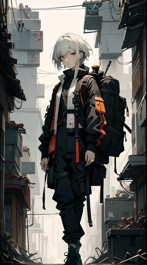 anime - style image of a woman with a sword and a backpack, guweiz, badass anime 8 k, wearing japanese techwear, artwork in the style of guweiz, anime style 4 k, e-girl, e - girl, cyberpunk streetwear, from arknights, anime style. 8k, digital cyberpunk ani...