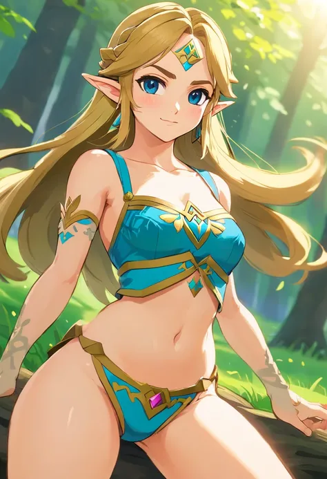 botw Zelda, hentai, medium boobs, big butt, shirtless, pantless, no underwear, erect