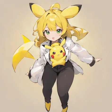 Pikachu，White color blouse，Black pantsuit