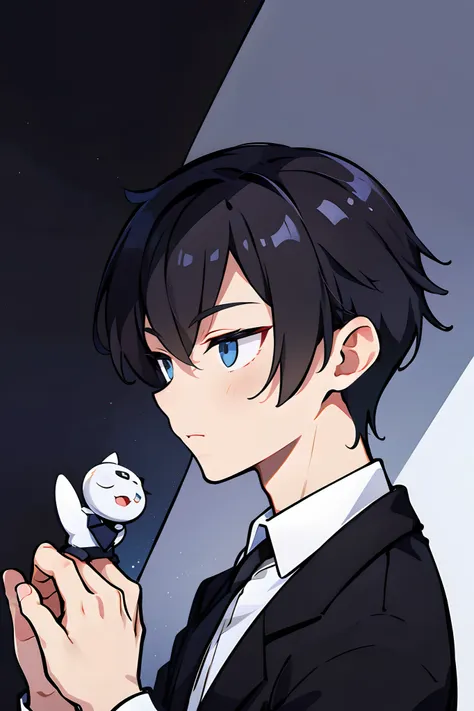 cartoon cute boy, charming, handsome，fashion hair，playful expression，side face avatar，black color hair