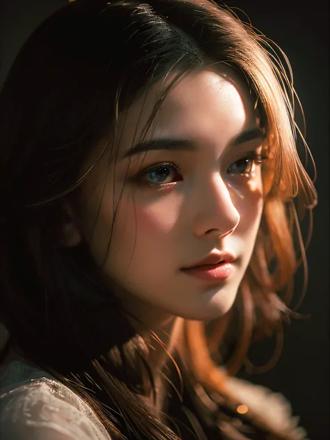 8K Ultra HD, hyper-realistic portrait of a captivating woman, The woman is portrayed in a moonlit setting, her features bathed in a soft, diffused glow that accentuates the delicate nuances of her expression. The artist, drawing from Sargents precision, ca...