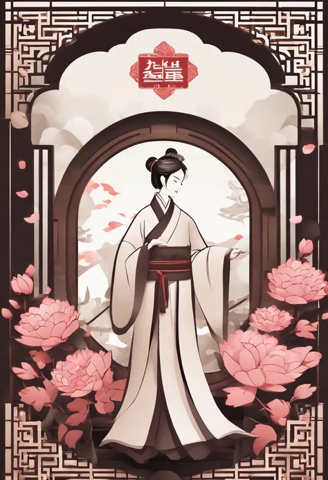 Design a cute cartoon character，Wearing Hanfu and peony ornaments，It embodies the traditional cultural characteristics of Luoyang City，The image should be sunny、cheerful、vivaciousness，Able to win the love and recognition of teenagers