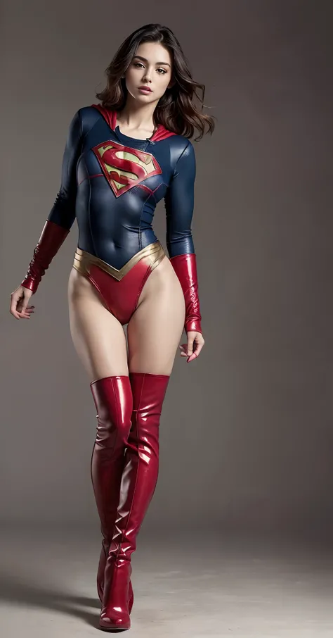 Beautiful girl fighting、japanes、Cute Beautiful Girl、(((Wear black tights on your beautiful legs.)))、(((beauty legs)))、(((Open thighs)))、((((Make the most of the original image)))、(((Supergirl Costume)))、(((Beautiful hair with short cuts)))、(((Injured)))、((...