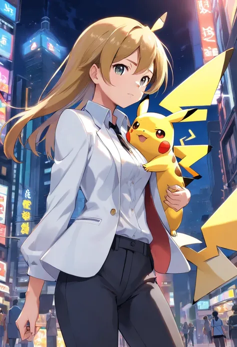 Pokémon: Pikachu，White color blouse，Black pantsuit