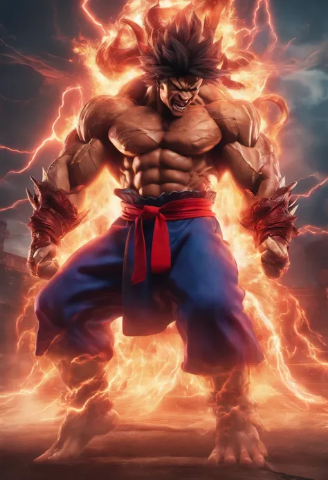 Realistic 3D rendering of a dragon, Surrounded by lightning, big muscle, full body photo shot, hyper realisitic