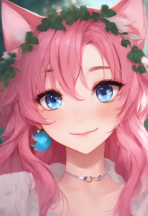 Shy expression ,perfect face ,blushes ,pink hair ,blue eyes ,cat ear ,cum in mouth