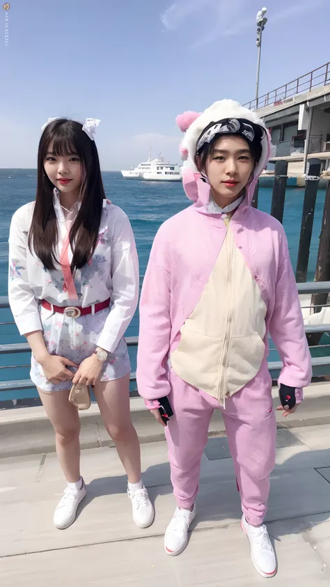 Real cute Japanese girl with red lips, Korean man